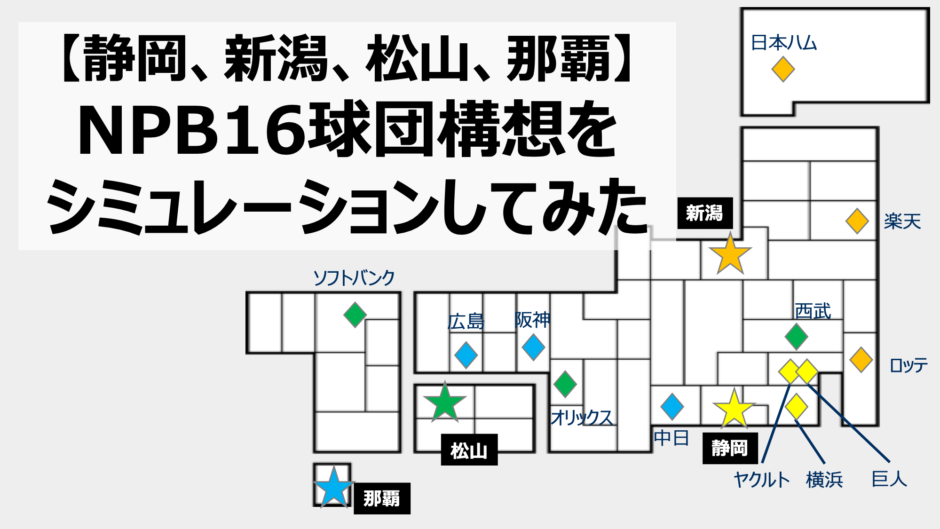 【静岡、新潟、松山、那覇】プロ野球16球団構想をシミュレーションしてみた